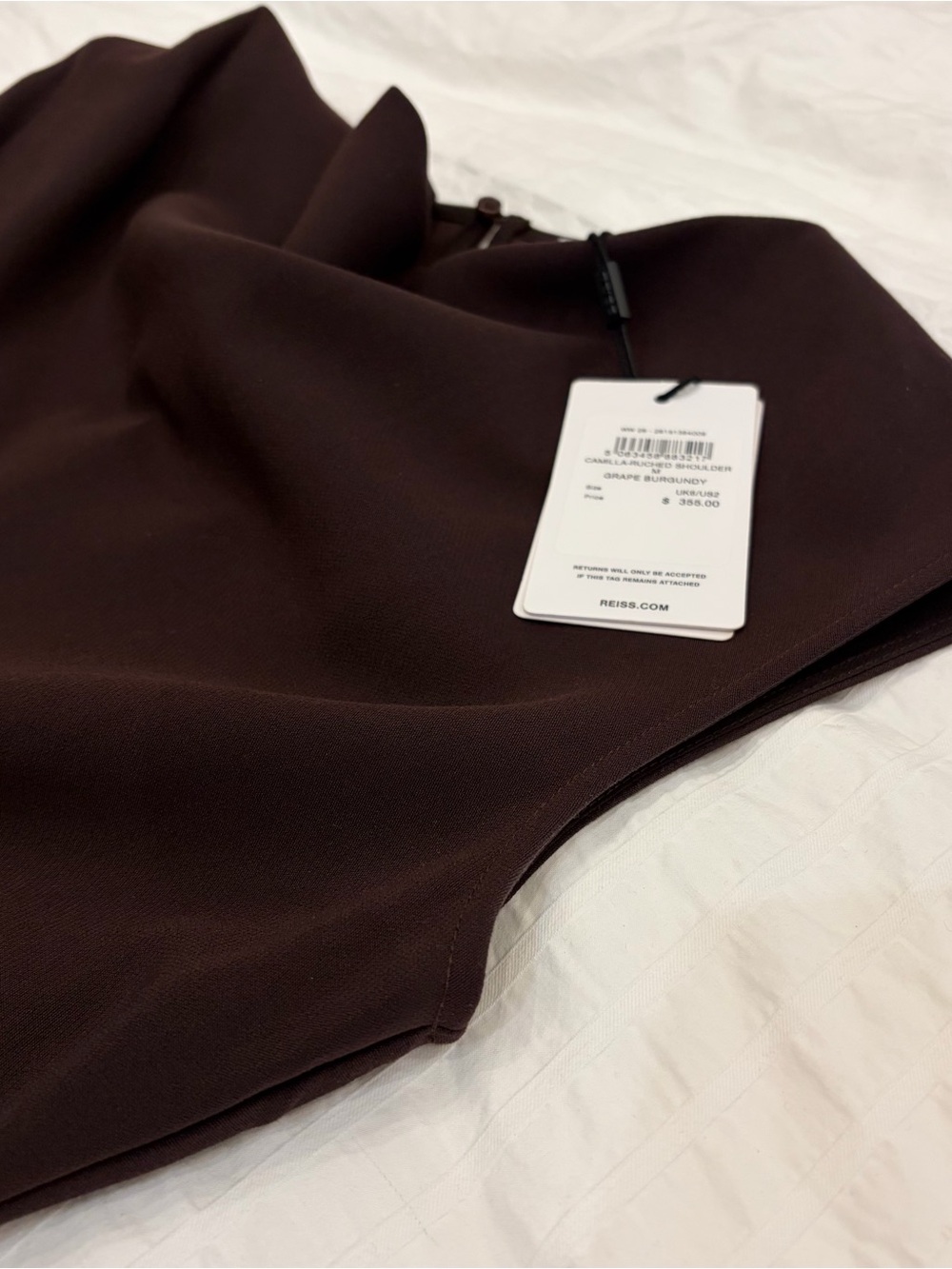 NWT Reiss Camilla Gathered-Detail Draped Midi Dress in Grape Burgundy - Picture 9 of 9